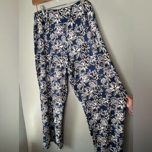 Robert Louis Blue White & Black Wide Leg Belted Pants Women’s Size XL